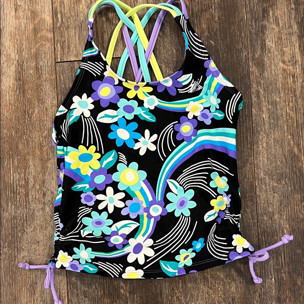 NWOT- ZeroXposur Kids Bikini - Black and Blue Floral - Picture 2 of 10